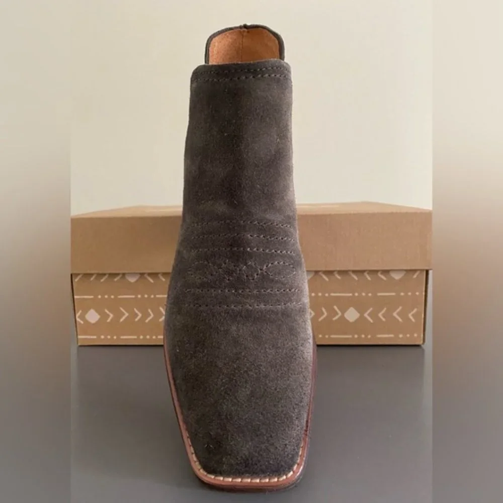 NWT, Zodiac Agatha Western Style Slip On Bootie, Olive Suede, Square Toe, SZ 9